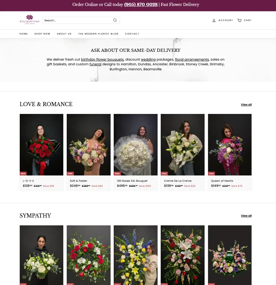 Bouquetino floral studio Shopify store design