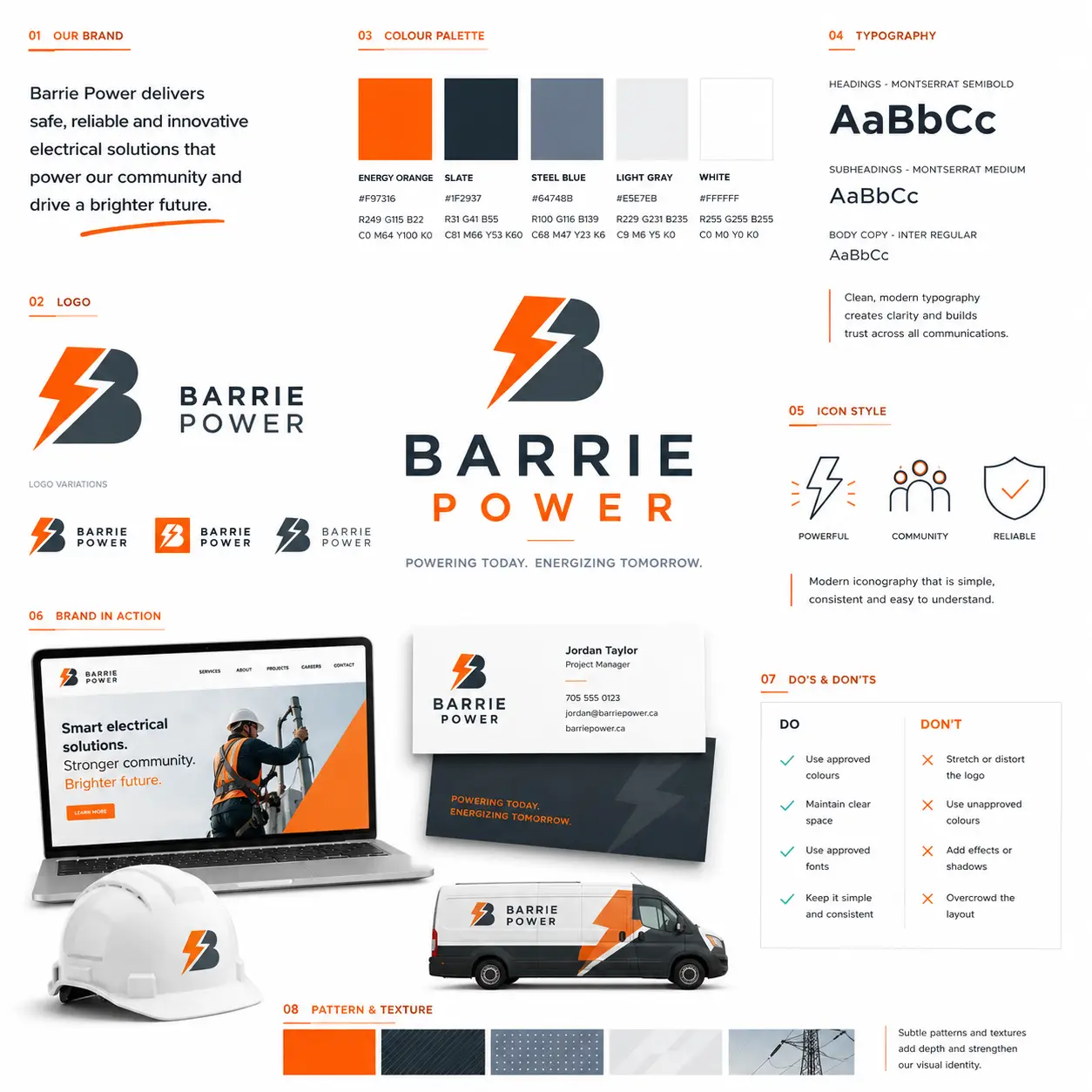 Brand identity design system with logo, colour palette, and typography