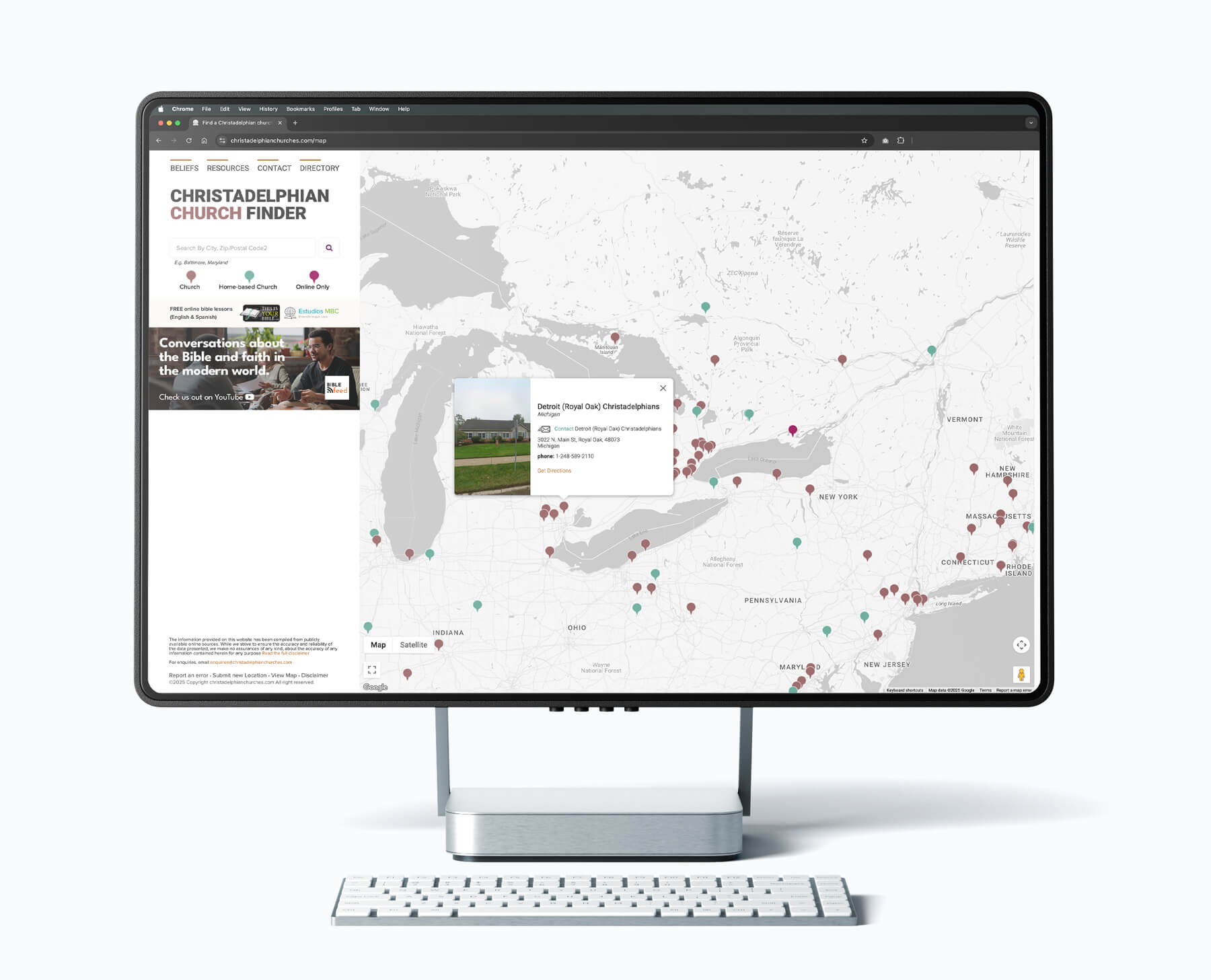 Christadelphian Church Map directory platform overview on desktop and mobile