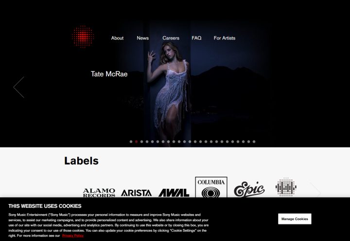 Sony Music homepage, built on WordPress