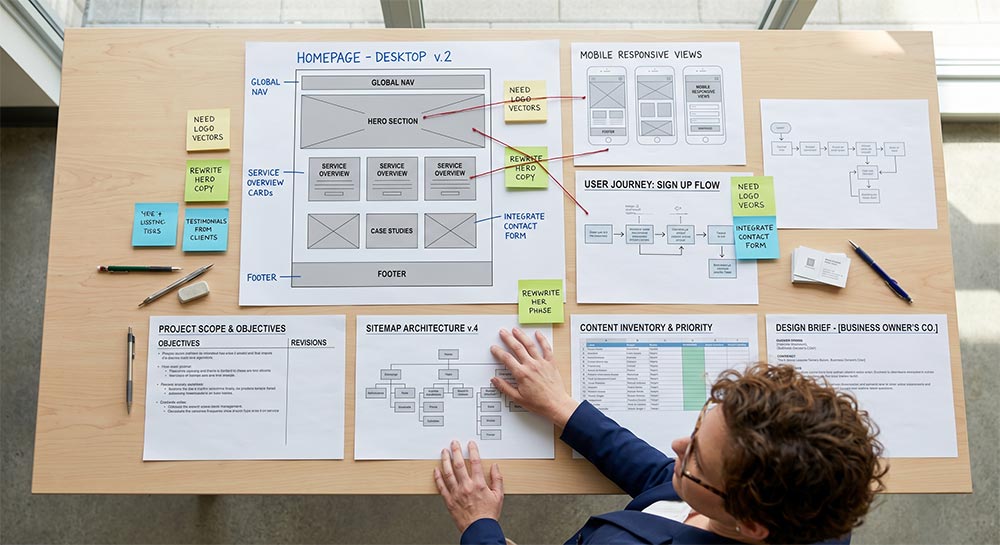 website planning and wireframe structure for custom website design